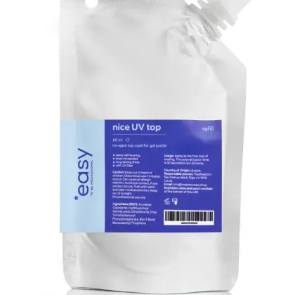 EASY Gel polish top no wipe NICE UV TOP, 60 ml (CLEAR) - 1 